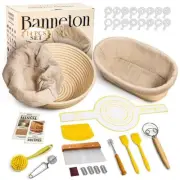BAVIFY Banneton Bread Proofing Basket Set: 9" Round and 10" Oval Banneton Bas