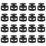 20pcs Cord Lock Double Hole Spring Toggle Stopper for Drawstring, Black