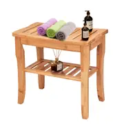 Costway Shower Bench Seat Bamboo Bath Stool Spa Organizer w/Shelf