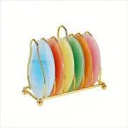 Colorful Acrylic Coaster Set, Cup Mat with Metal Holder, Insulation Mat for Coff