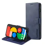 For Google Pixel 5 Case SupRShield Wallet Leather Flip Magnetic Stand Case Cover (Navy Blue)