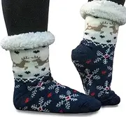 [LavaRose] Christmas Slipper Socks with grippers. Fluffy bed socks for women and men, thermal socks slippers. 2 colours. Matching men and woman Non slip, Fleece Lined and hand Knitted. One size
