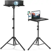 Projector Laptop Tripod Stand TV Tray Table Adjustable Height from 35.4” to 47.8” Tilt Top with Detachable Phone Holder Perfect for Home Office Studio and Movies
