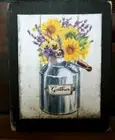 Sunflowers Lavender in Milk Can Farmhouse Rustic Wood Block Shelf Sitter 3.5X4.5