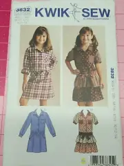 Kwik Sew Pattern 3832 Girls Gathered Waist Dresses Sizes XS S M L XL UNCUT