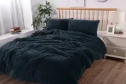 Ramesses Teddy Fleece Quilt Cover Set, Single, Navy