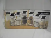 7 Pc Spice Rack Glass Canisters New In box Thinktank Technology Chrome
