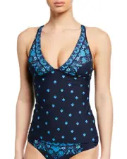 NWT Seafolly Australia Sunflower Border Retro 2 Piece Swimsuit Blue Top 8 Pant 6