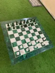 "Luxury Malachite Chess Board Game with Pieces - Marble & Malachite Chess Set"