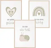 Mutzauber® Poster Affirmation Poster A4 A3 Children's Room Boys Girls A4 A3 Pictures Nursery Motivation Bear Animals Children Nursery Various Designs Wall Poster (Green)