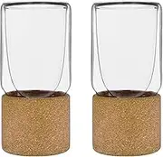 Freezeable Double Walled Insulated Glass Tumbler Glassware, 12 oz, Highball Drinking Glasses with Cork Coaster for Drinks, Beer, Whiskey, Cocktails and Juice, Set of 2