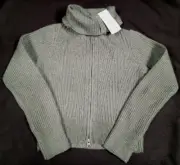 STICH & PINE Cardigan Full Zip Sweater Knit Girls Size XL 16 Olive Light Green