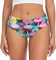 [YANYU] Colorful Sweet Lollipop Cupcake Donut Print Women S Briefs Comfortable Plus Size Underwear Ladies Versatile Panties Xs To 4xl Black, Black, Medium
