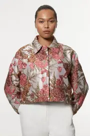 Plus Size Floral Jacquard Tailored Jacket