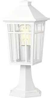EMLIVIAR Outdoor Post Light Fixtures - Exterior Pillar Lantern with Seeded Glass Shade, Modern Post Lamp for Outside, White Finish, AUX36P-B-S WH