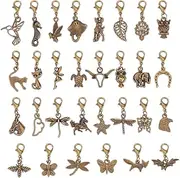[NBEADS] 30 Pcs Clip on Beads Pendants, Mixed Styles Dangle Beads Tibetan Alloy Pendant with Lobster Clasp