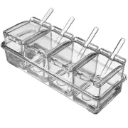 1 Set of Acrylic Seasoning Box With Cover And Spoon Condiment Storage Jar Spice