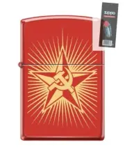 Zippo 86641 Russian Hammer and Sickle Flag Red Matte Lighter + FLINT PACK