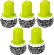 GOOHOCHY 5pcs Pot Pan Brush Dishwashing Ball Sponges for Cleaning Kitchen Dish Cleaner Portable Dishwashers Kitchen Accessories Dishwashing Wire Long Handle Dish Scrubber Scouring Pad Green