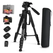 75" Camera Tripod for Cell Phone, Travel Tripod for Camera with 75 inch Black
