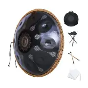 Handpan-Classic 10 Notes Black Print Hand Pan,Premium 432HZ 22 Inches D Minor...