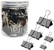 Otylzto 120Pcs Binder Clips Assorted Size, Office Clips with Clear Storage Container, Bulldog Clips, Paper Clips, Office Supplies