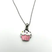 Cookie Lee Cupcake Pendant Kids Necklace Genuine Crystal Silver-Tone Chain New