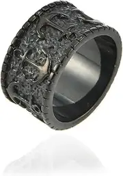 ROILIN Vintage Embossed Anchor Men's Ring, Personalised Men's Ring,Black,10