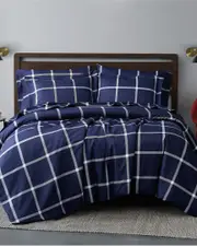 Truly Soft Printed Windowpane Navy White 3Pc Comforter Set