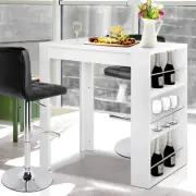 Bar Table Breakfast Dining Table with 3 Level Shelves for Wine Magazine White
