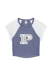 Victoria's Secret Pink Mesh Cropped Ringer Tee Short Sleeve Color Blue/White NWT