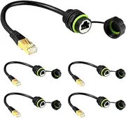 5PCS Panel Mounting RJ45 Waterproof Connector M20 Cat5/5e/6 Ethernet LAN Cable Coupler IP67 Waterproof with Dust Cap Cover 25cm Network Cable for Outdoor Network