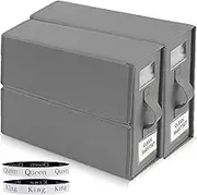Bed Sheet Organizer,2Pack Foldable Linen Bedding Sheet Storage Box with Window and Label,Closet Organizer Organizing Bedding Container Box for Linen Closet,Bed Sheets,Duvet Covers,Blankets,Pillowcases