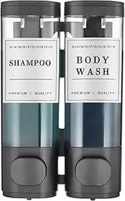 Shampoo and Conditioner Dispenser,Unisense Shower Soap Dispenser 2 Chamber No Drill Wall-Mounted Shampoo Dispenser for Shower Wall Mounted Shower Dispenser for Bathroom Hotel Large Capacity,Black