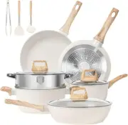MIHU Pots and Pans Set Non Stick, 12 Pcs Kitchen Cookware White Granite Set
