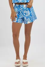 Blue Abstract Relaxed Shorts High Rise - Size 14, Women's Shorts