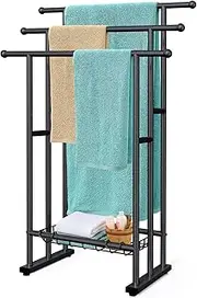 Kayfia 40/'' H Free Standing Towel Rack, 3 Tier Alloy Steel Rack Stand with Basket, Blanket Drying and Display for Oversized Bath Towels Bathroom Accessories, Next to Tub or Shower (Black) (MJJ-FZ)