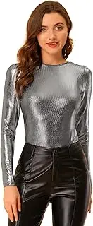 [Allegra K] Metallic Shirts for Women's Sparkly Disco Party Shiny Tops
