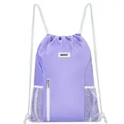 Drawstring Backpack Sports Gym Sackpack with Mesh Pockets Water Purple