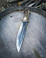 handmade steel blade royal crown stag handle bowie knife with leather sheath
