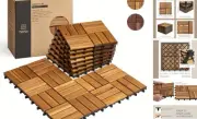 10 Pcs Premium Acacia Wood, Interlocking Deck Tiles, Patio Flooring Outdoor