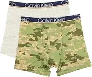 [Calvin Klein] Boys' 2 Pack Boxer Briefs | Premium Cotton Comfort, Green Camo/Heather Gray, Large