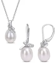 Rina Limor Silver 0.03 ct. tw. Diamond 8.5-9mm Pearl 2-Piece Set