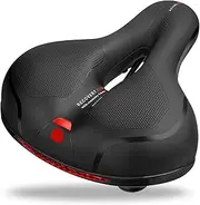 MTB Bike Seat, Waterproof Hollow Breathable Bicycle Saddle with Taillight Dual Shock Absorbing Soft Memory Foam Cycling Seat Cushion Comfort Bicycle Seats Cushion for Man Women