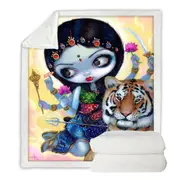 Hindu Goddess Maiden Durga and the Tiger Throw Blanket