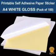 A4 Self Adhesive Paper Sticker Label Sheet Laser Inkjet Print - Gloss (PK 100)