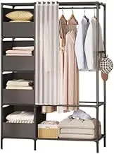 Portable Wardrobe Rack,Portable Fabric Wardrobe with Shelves and Hanging Rail for Bedroom Freestanding and Foldable Closet Organizer with Door Curtain