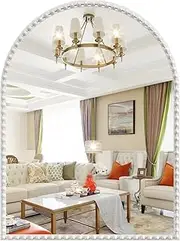 JIINGYO Arched Mirror for Wall, 24"x32" White Bathroom Vanity Mirror, Metal Floral Frame Decorative Arch Wall Mirror, White Arched Mirror for Washroom, Bedroom, Entryway, Living Room