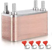 MRbrew Wort Chiller 40 Plates, 1/2 Barb Fitting Connection, Brazed Plate Copper Heat Exchanger for Homebrew, Stainless Steel 7.5" x 2.9" Plate, Hot Liquid Accelerated Cooler Quick Beer Cooling System