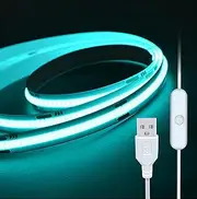 USB COB LED Strip Light 5V 320LEDs IP65 Waterproof - 1M Flexible Cuttable Tape Light for Bedroom TV Commercial Stalls (Ice Blue, Non-Dimmable)